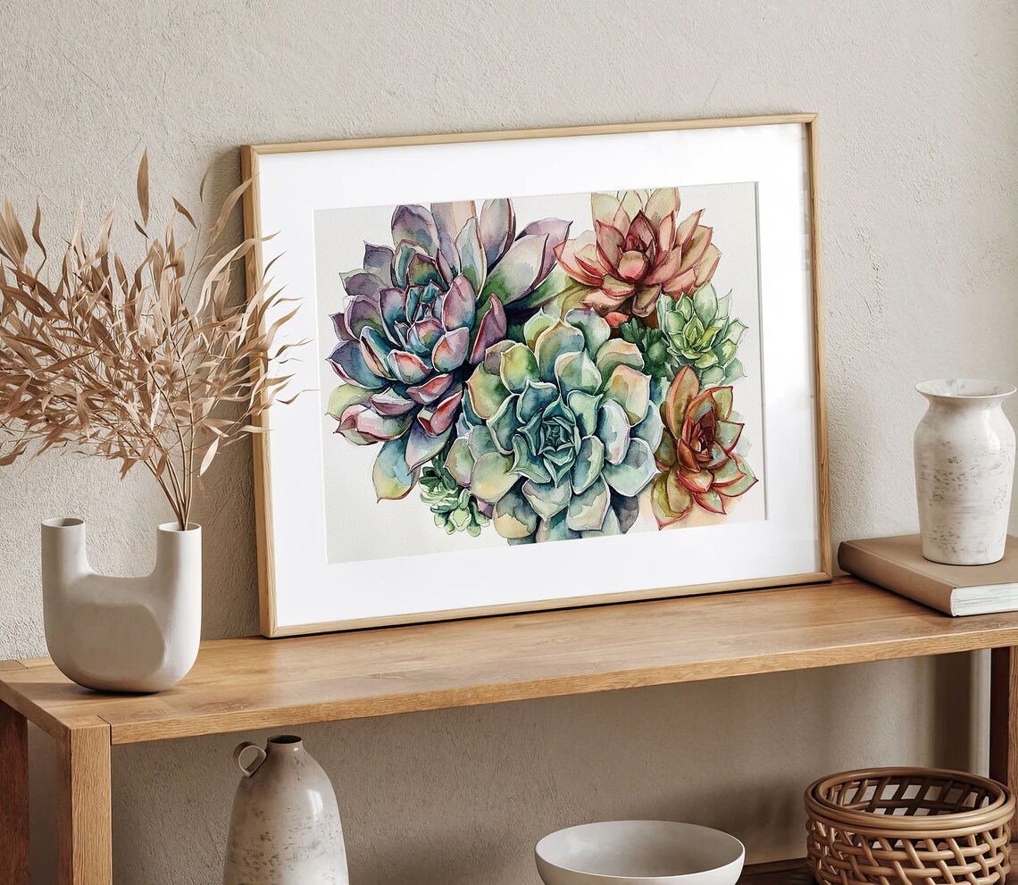 Succulent Watercolor Painting Cactus Art Print, Boho - Image 2