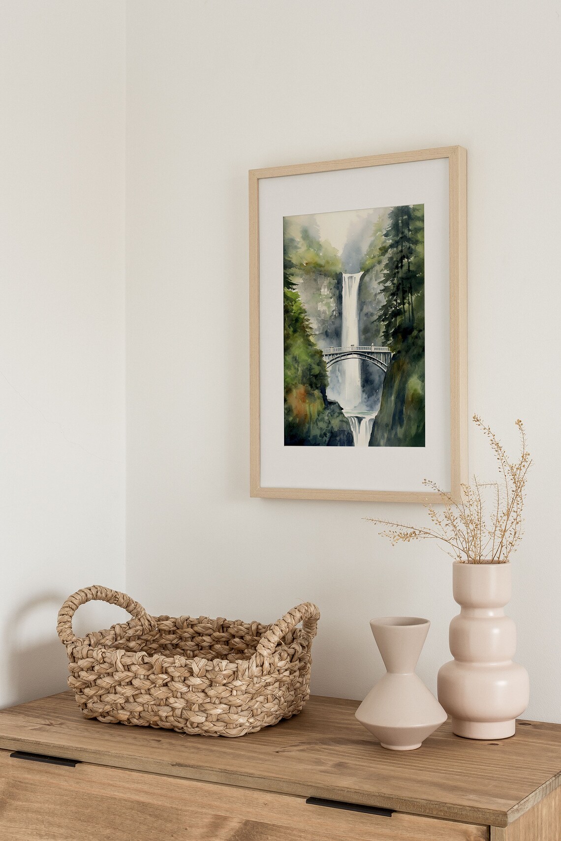 Multnomah Falls Painting Forest Waterfall Art Print - Image 4