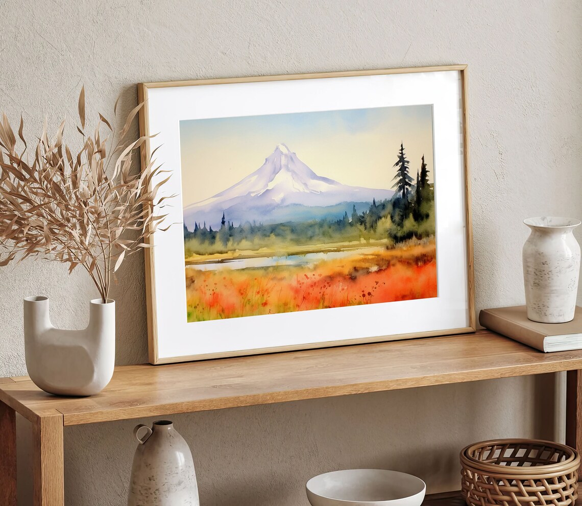 Mt Hood Watercolor Landscape Art Print, Oregon - Image 3