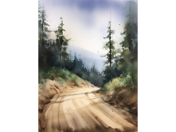 Rocky Mountain Watercolor Trail Ridge Road Art Print Pine Forest Landscape Mountain Forest Wall Art