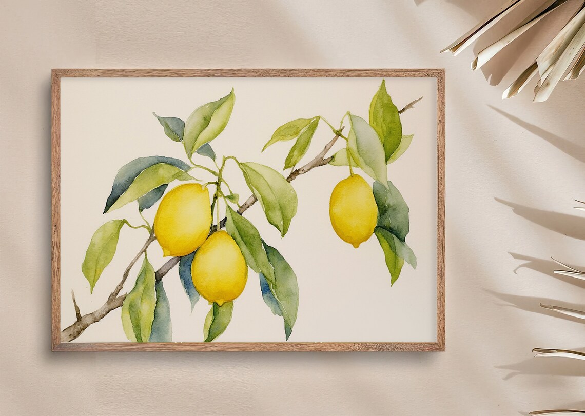 Lemon Branch Watercolor Art Print, Botanical Kitchen Decor - Image 4