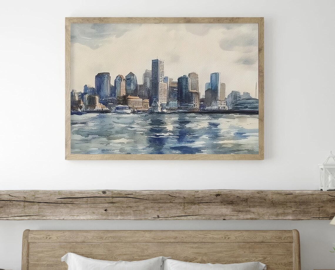 Boston Watercolor Cityscape Art Print, Skyline Poster - Image 3
