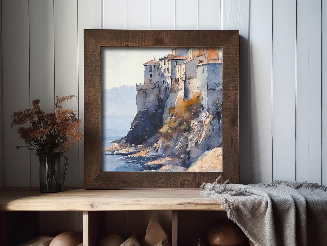 Sunlit Cliffside Village Overlooking the Mediterranean Coast Poster - Image 3