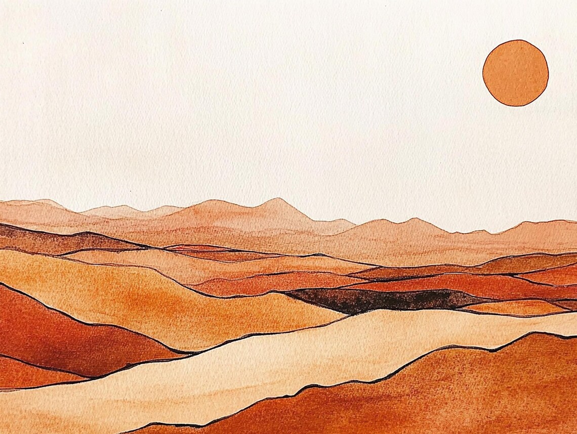 Minimalist Desert Painting Sedona Arizona Watercolor Art Print Rocky Landscape Wall Art Southwestern Print