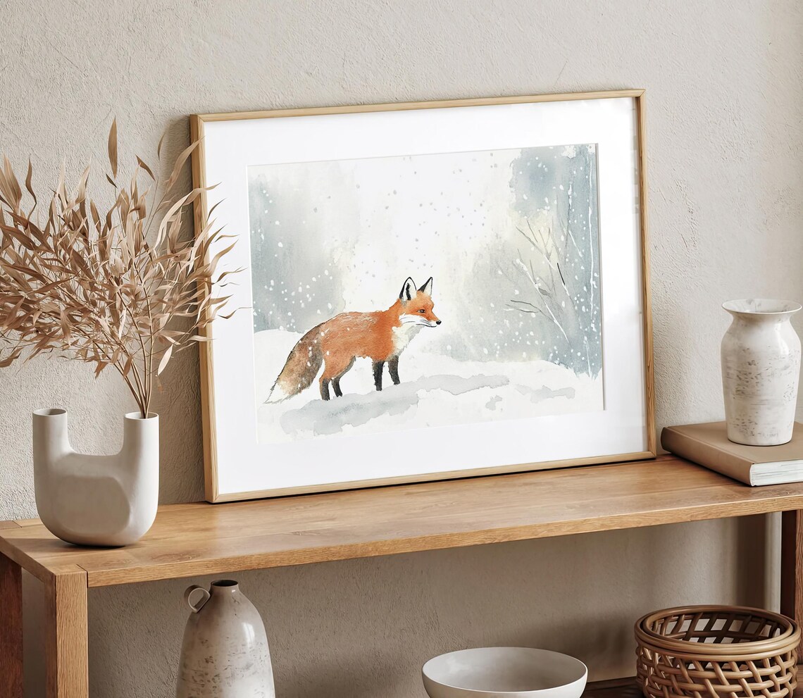 Fox Painting Snowy Forest Watercolor Art Print - Image 2