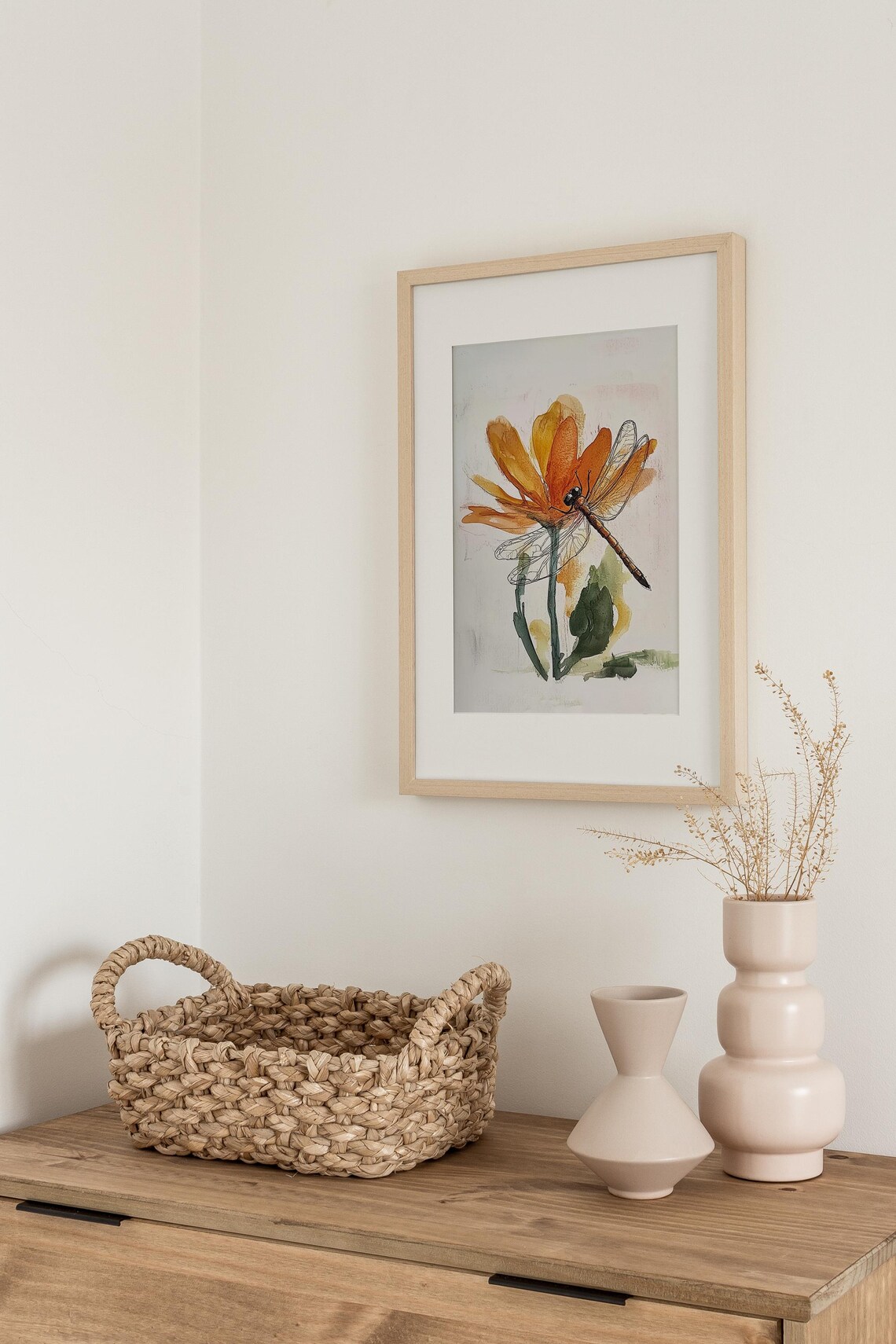 Dragonfly Watercolor Wildflower Meadow Art Print - Image 3