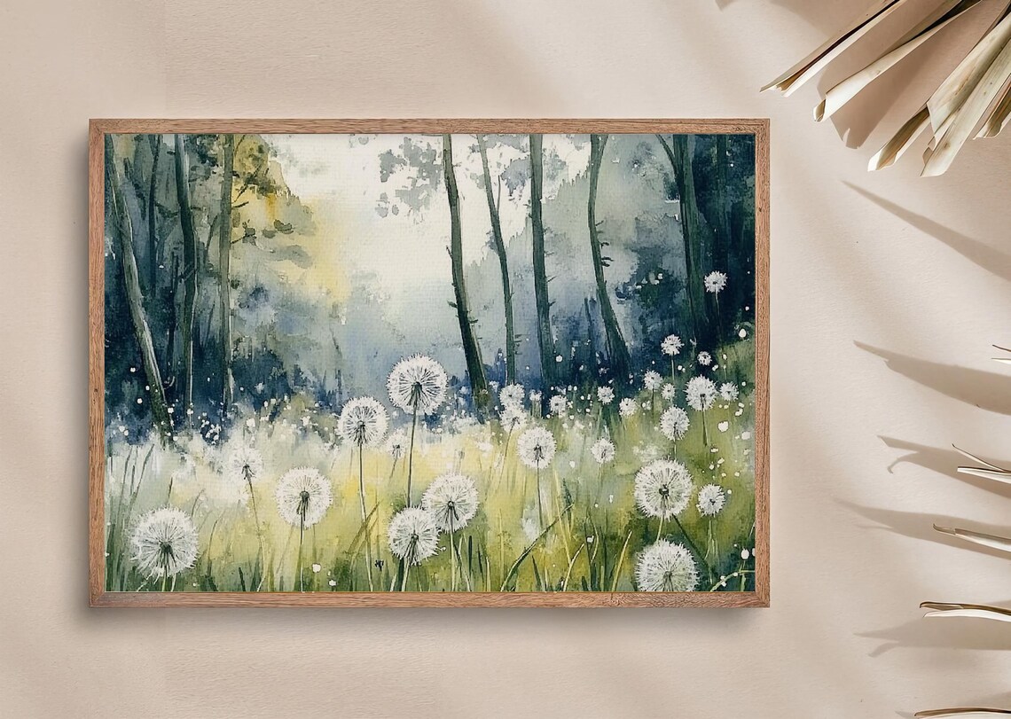 Summer Field Fluffy Dandelion Watercolor Art Print - Image 3