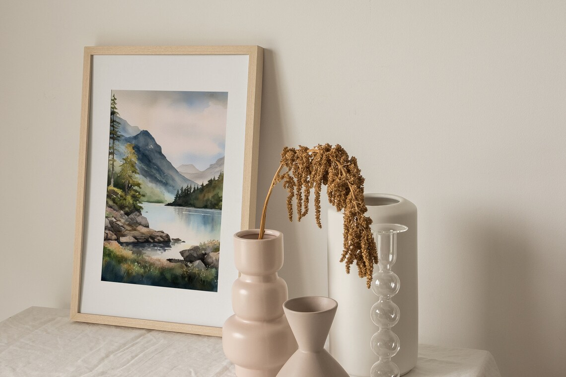 Lake District Watercolor Art Print, Mountain Lake - Image 3