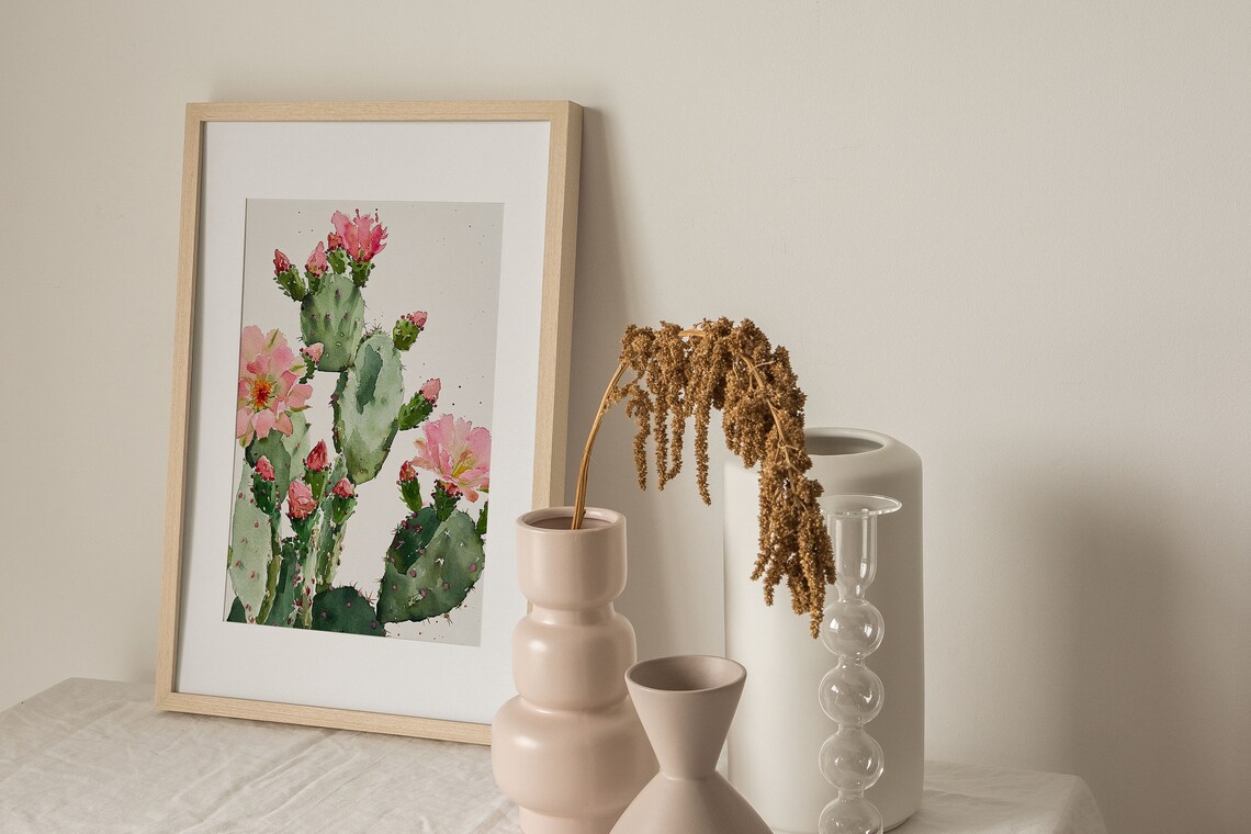 Blooming Cactus Watercolor Art Print, Botanical Decor - Image 3