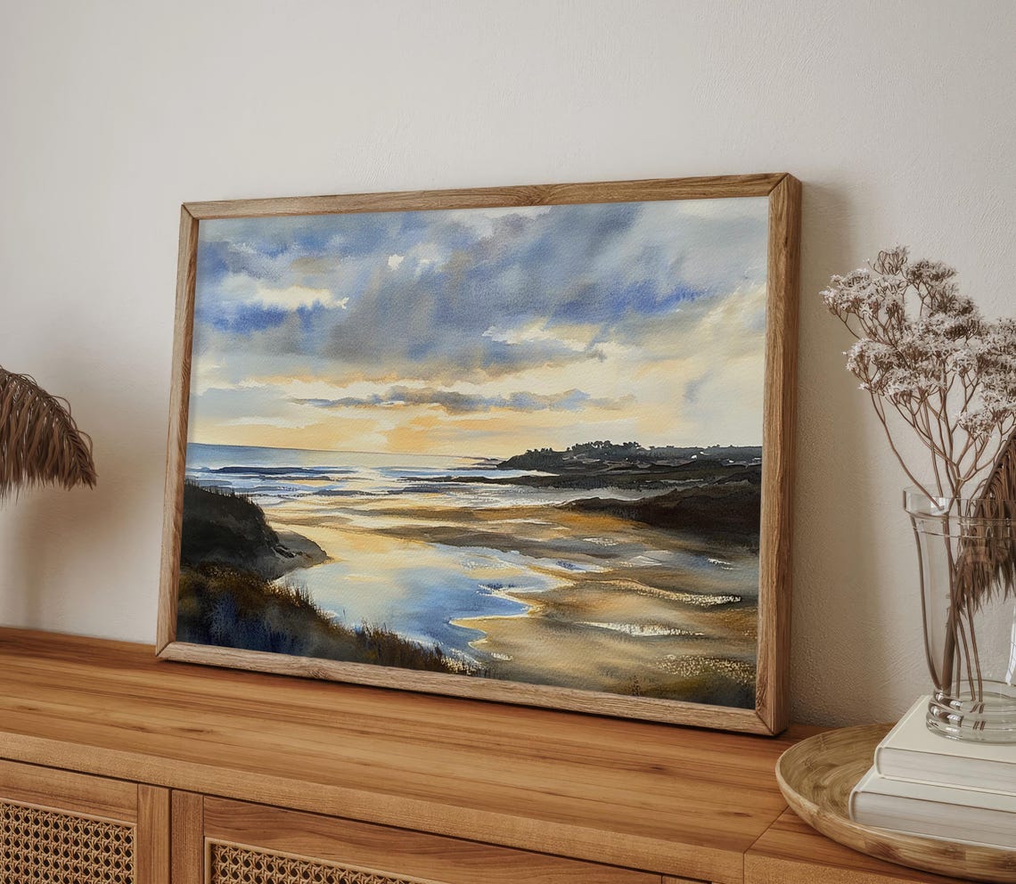 Golden Sunset Over a Peaceful Coastal Estuary Watercolor Poster - Image 4