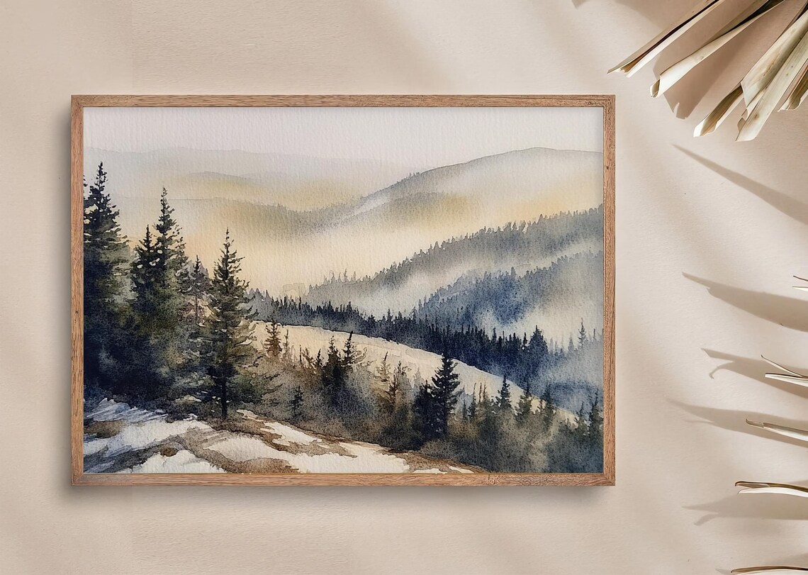 Smoky Mountains Pine Forest Watercolor Art Print - Image 3