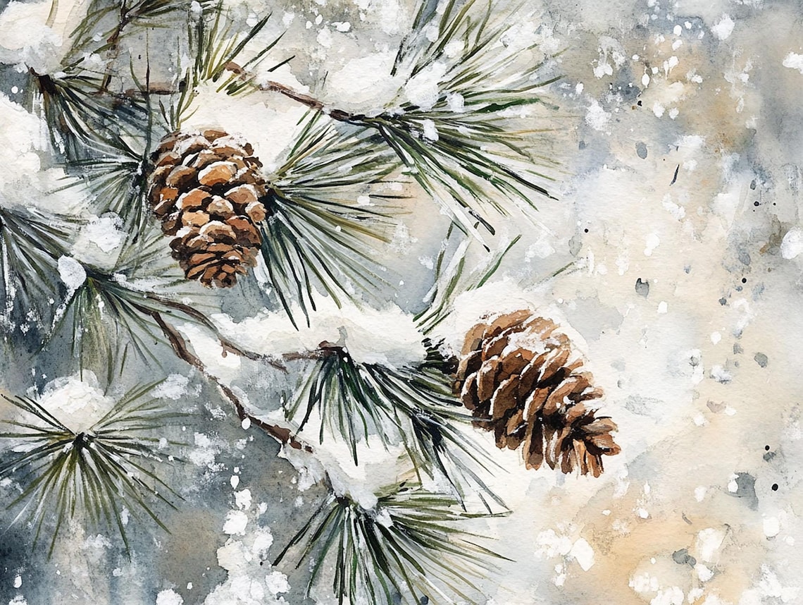 Pine Cone Painting Watercolor Evergreen Art Print