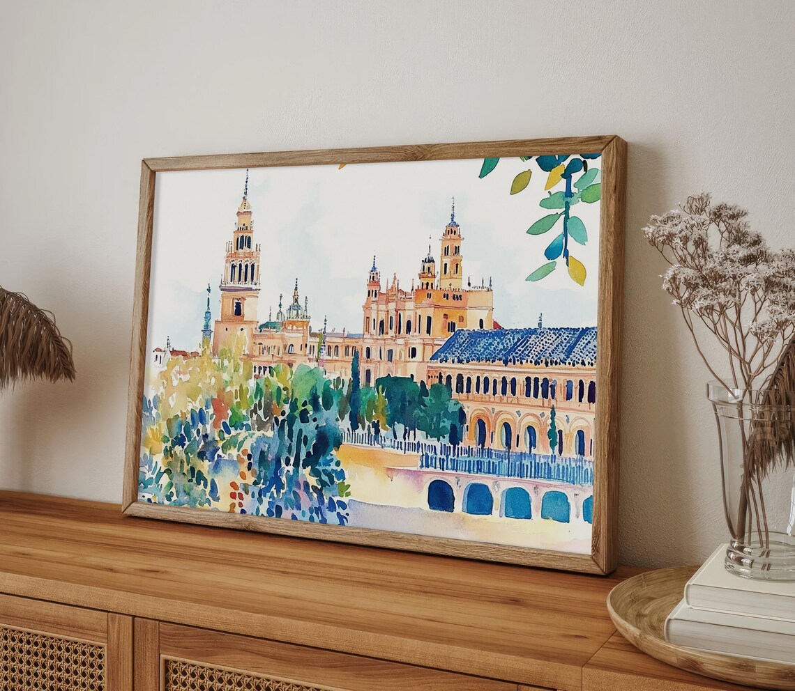 Seville Watercolor Art Print, Plaza De Espana - Image 5