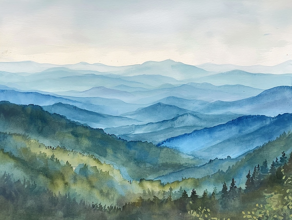 Blue Ridge Parkway Watercolor Wall Art Print