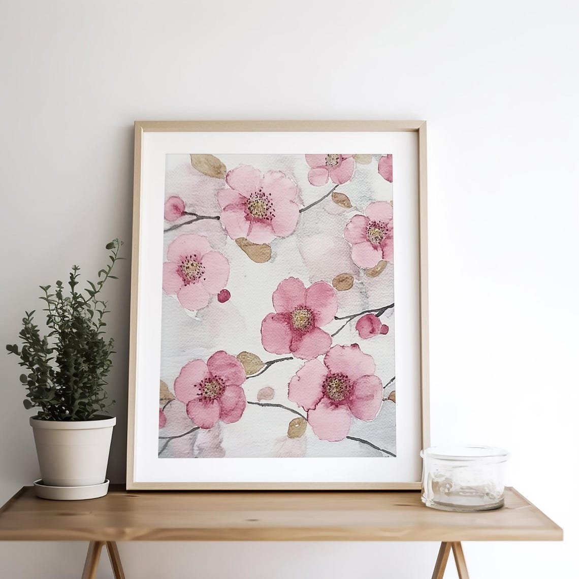 Pink Cherry Blossoms Sakura Branches Watercolor Spring Floral Poster - Image 4