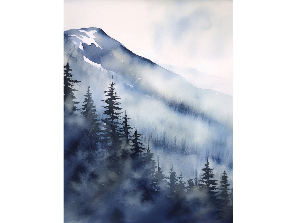 North Cascades Mountain Watercolor Landscape Art Print