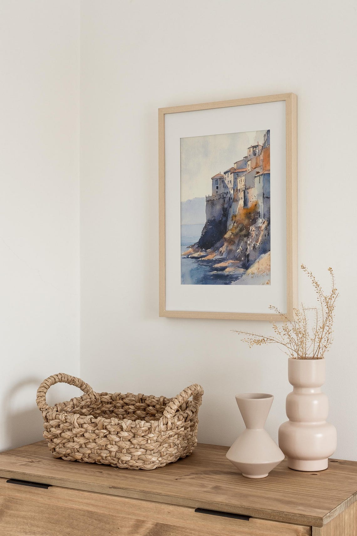 Sunlit Cliffside Village Overlooking the Mediterranean Coast Poster - Image 4