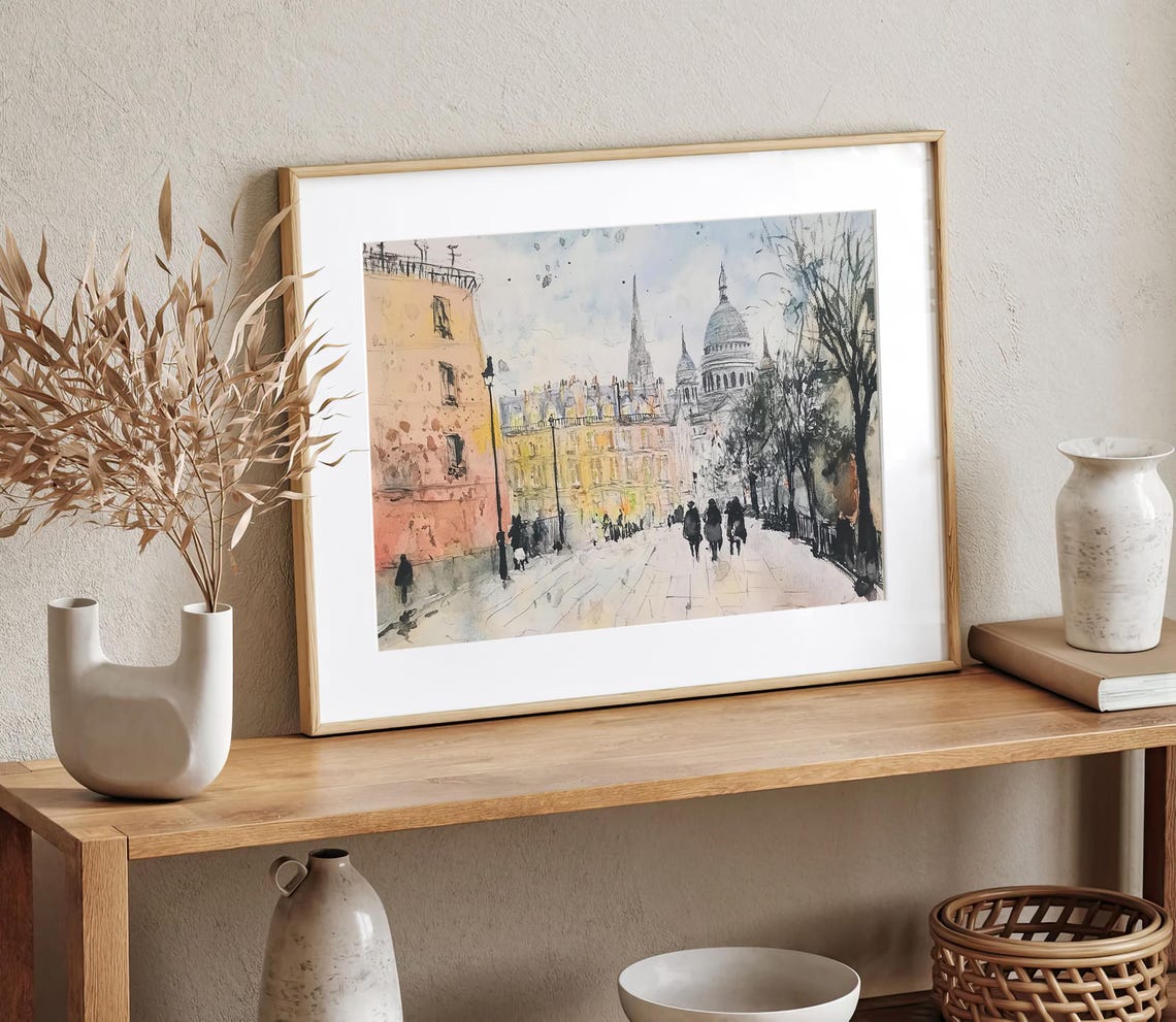 Montmartre Painting Paris Watercolor Art Print Parisian Street Scene Art France Cityscape Wall Art Parisian Wall Decor - Image 2