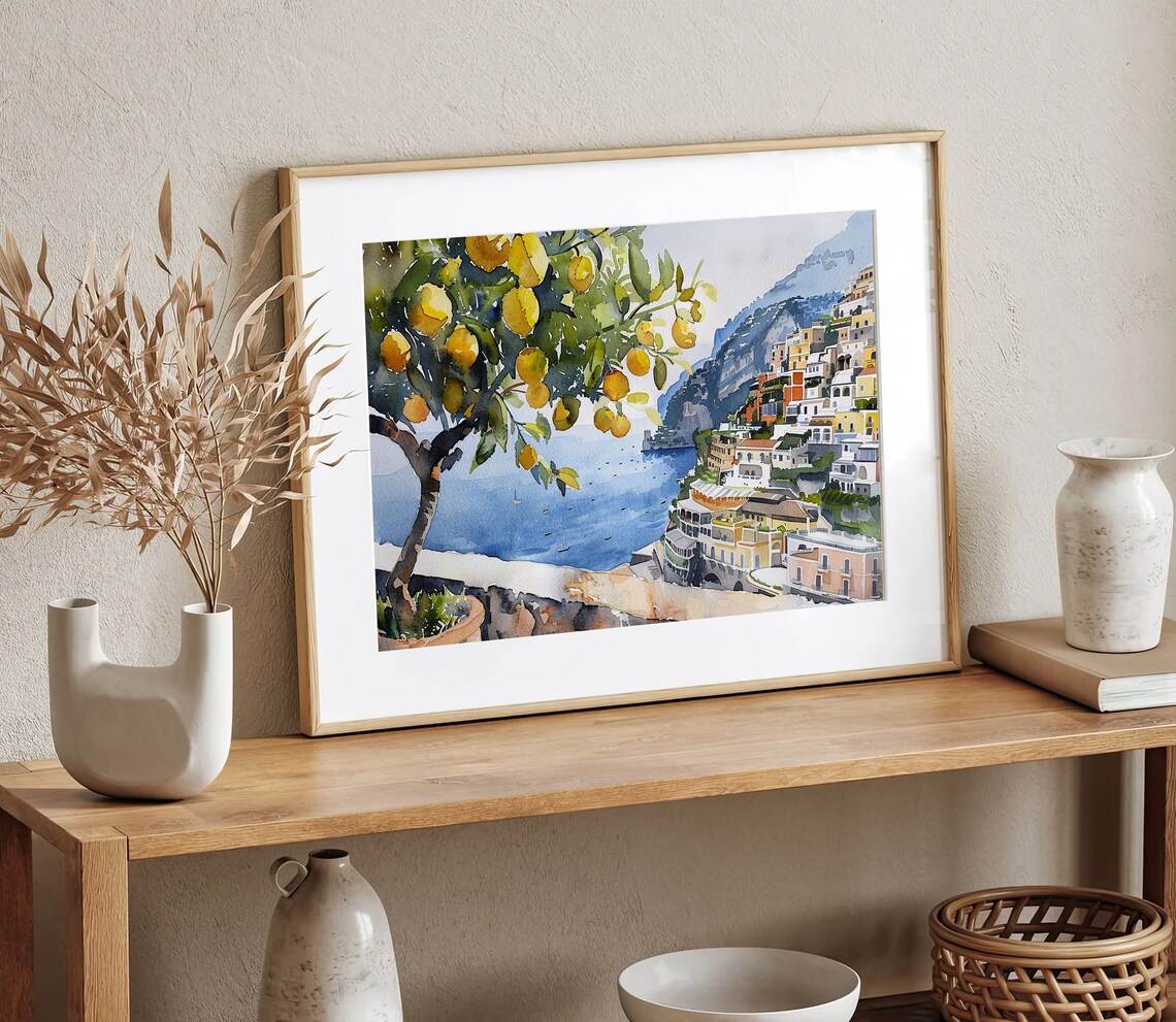 Positano Lemon Tree Watercolor Art Print - Image 2