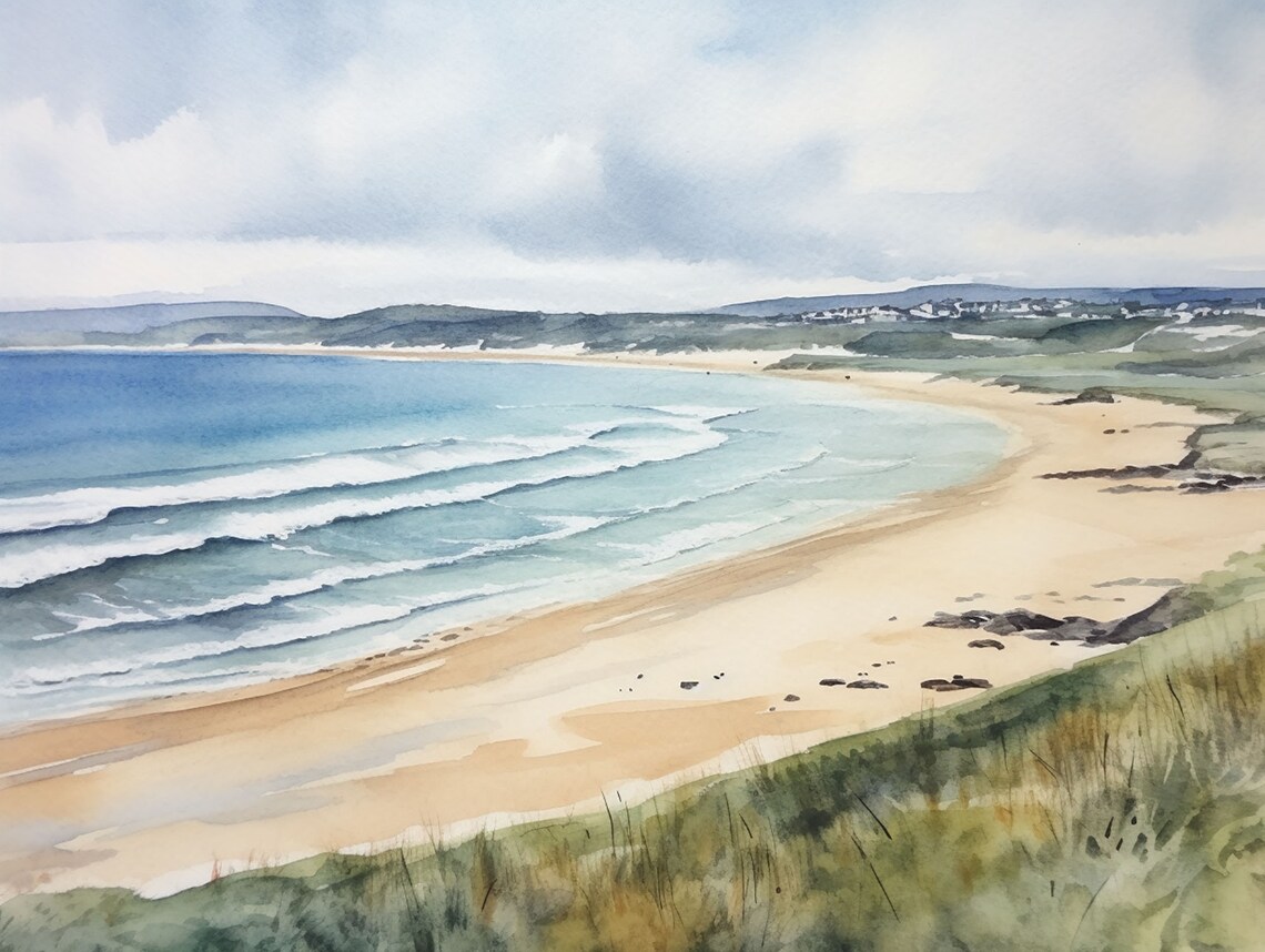 Portsalon Beach Watercolor Art Print, Donegal Coast