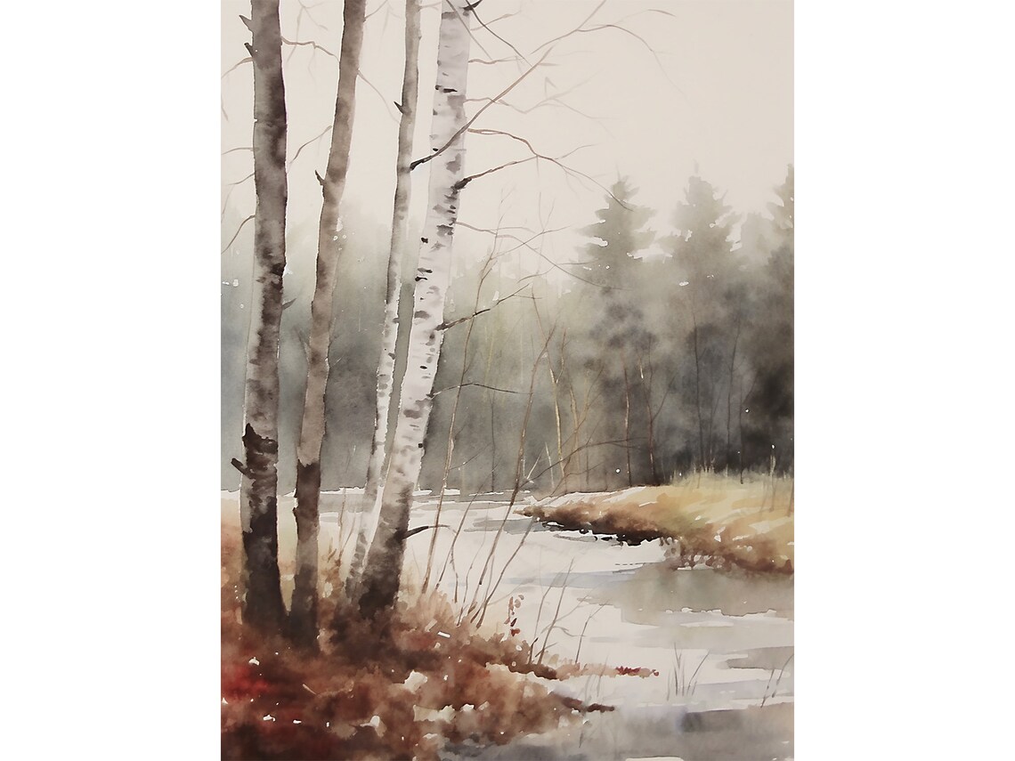 Winter Forest Aspen Landscape Watercolor Art Print