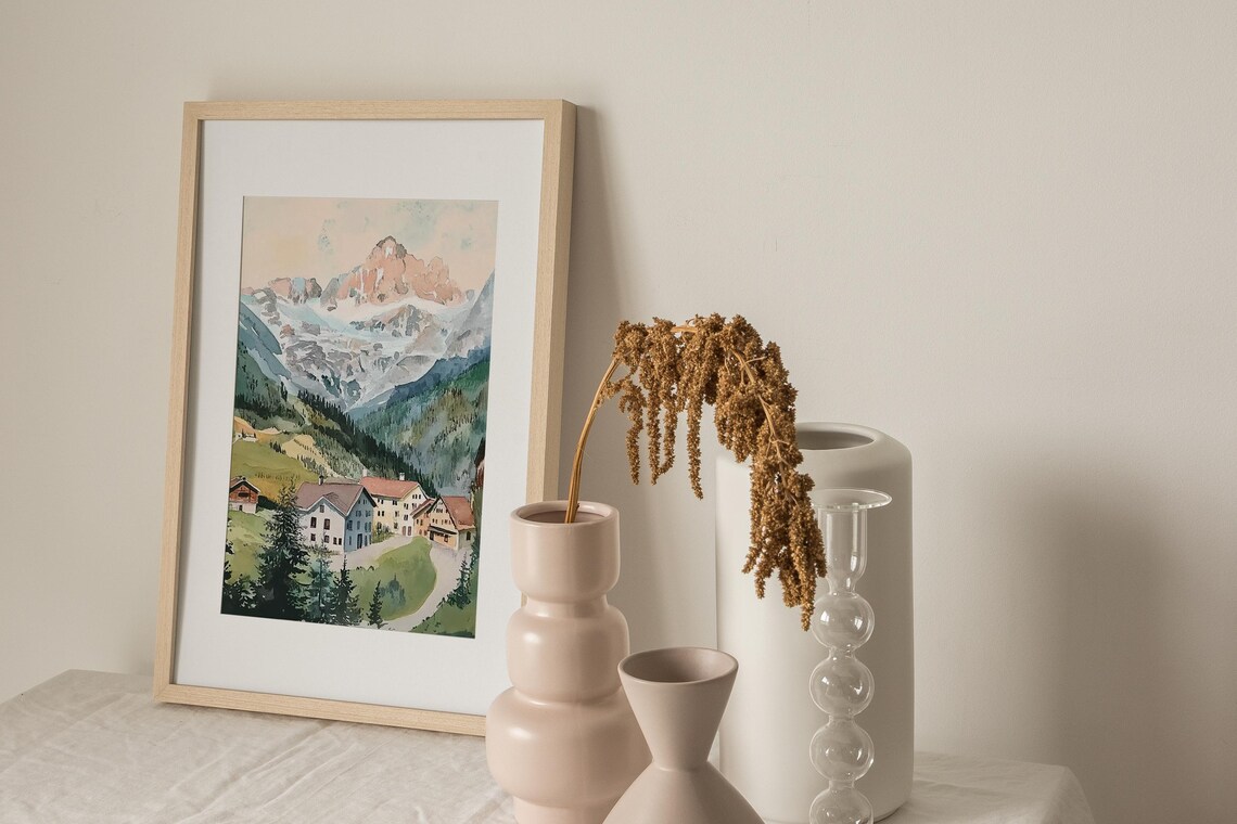 Swiss Alps Watercolor Art Print, Grindelwald Landscape - Image 3