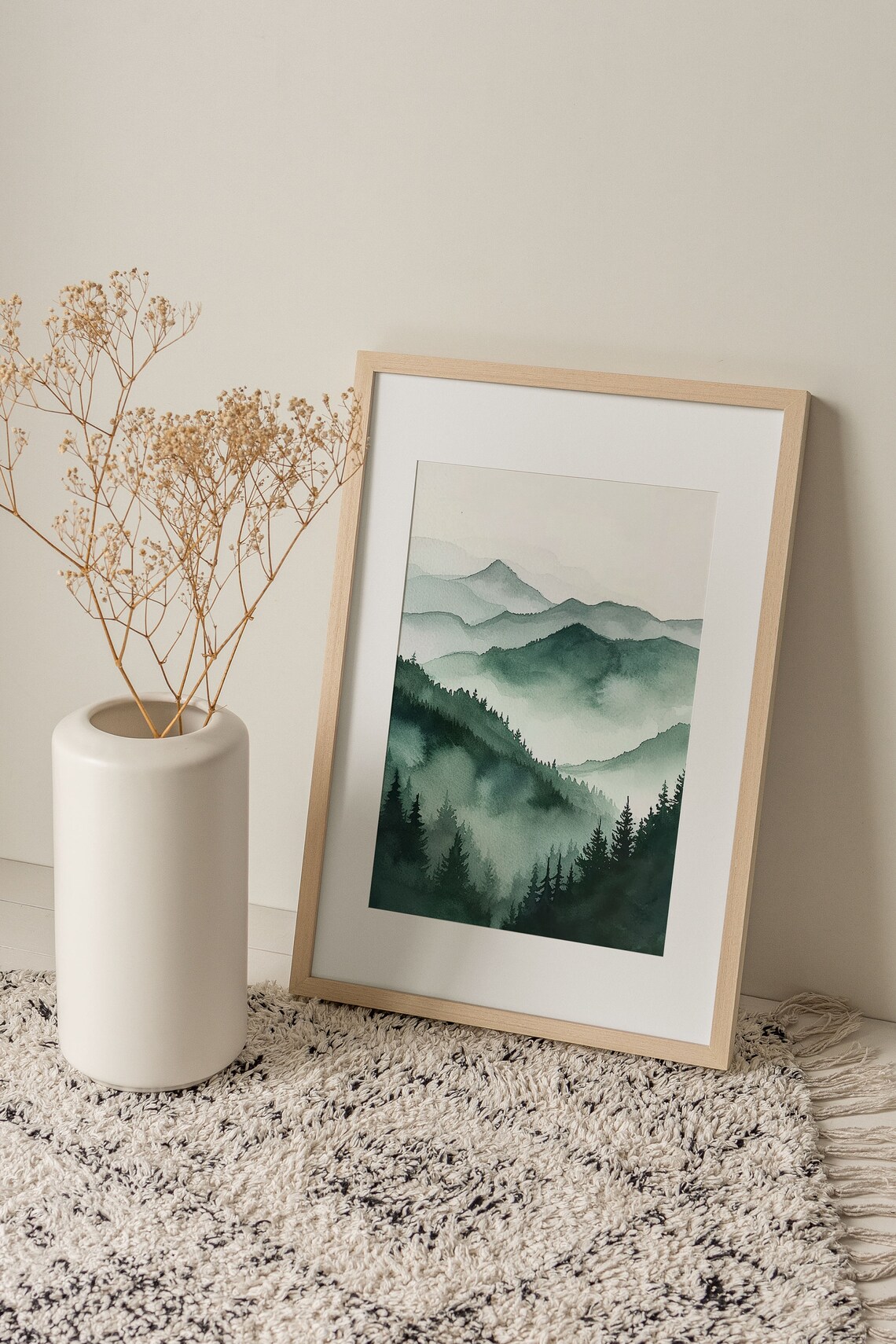 Smoky Green Mountain Layers with Pine Forests Watercolor Poster - Image 2