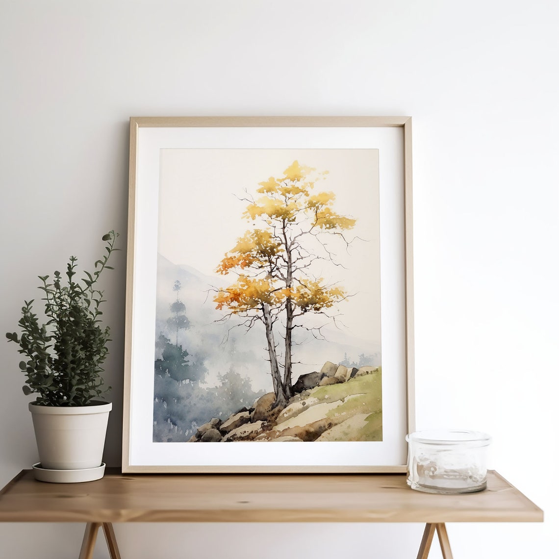 Adirondack Golden Birch Autumn Ridge Mountain Watercolor Poster - Image 3