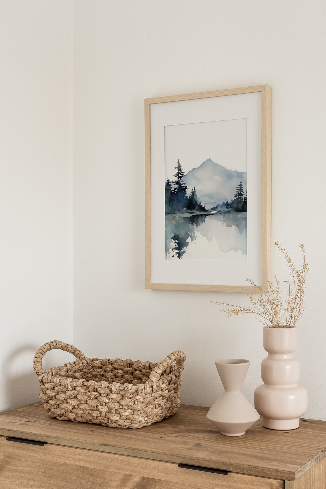 Misty Blue Pine Forest Reflected in a Still Mountain Lake Poster - Image 2