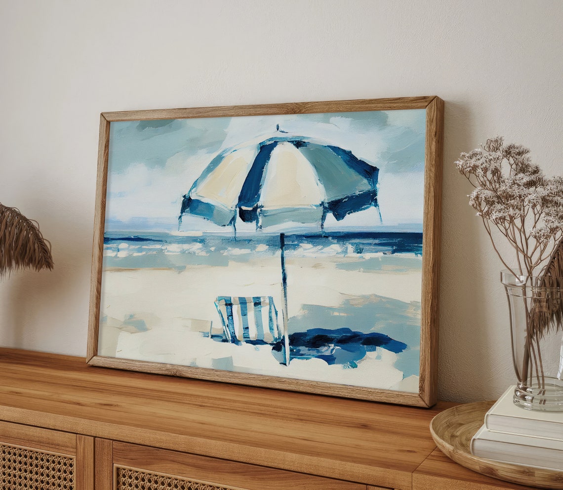Santa Monica Beach Umbrella Chair Coastal Sea Watercolor Poster - Image 4