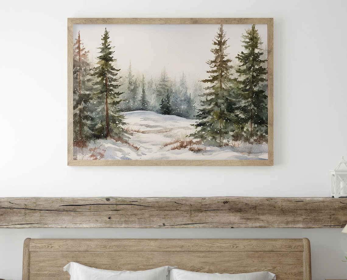 Snow Scene Watercolor Winter Landscape Art Print - Image 3