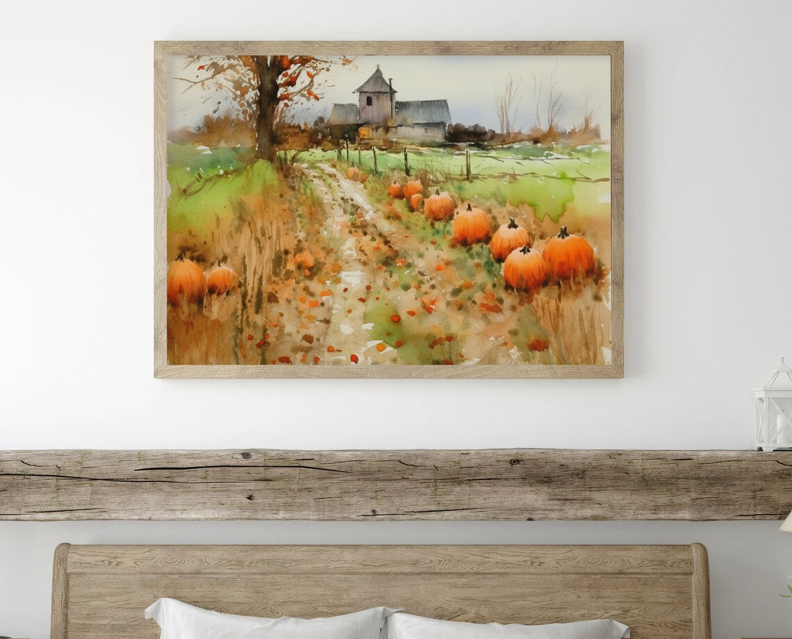 Farm Watercolor Pumpkins Patch Art Print - Image 2