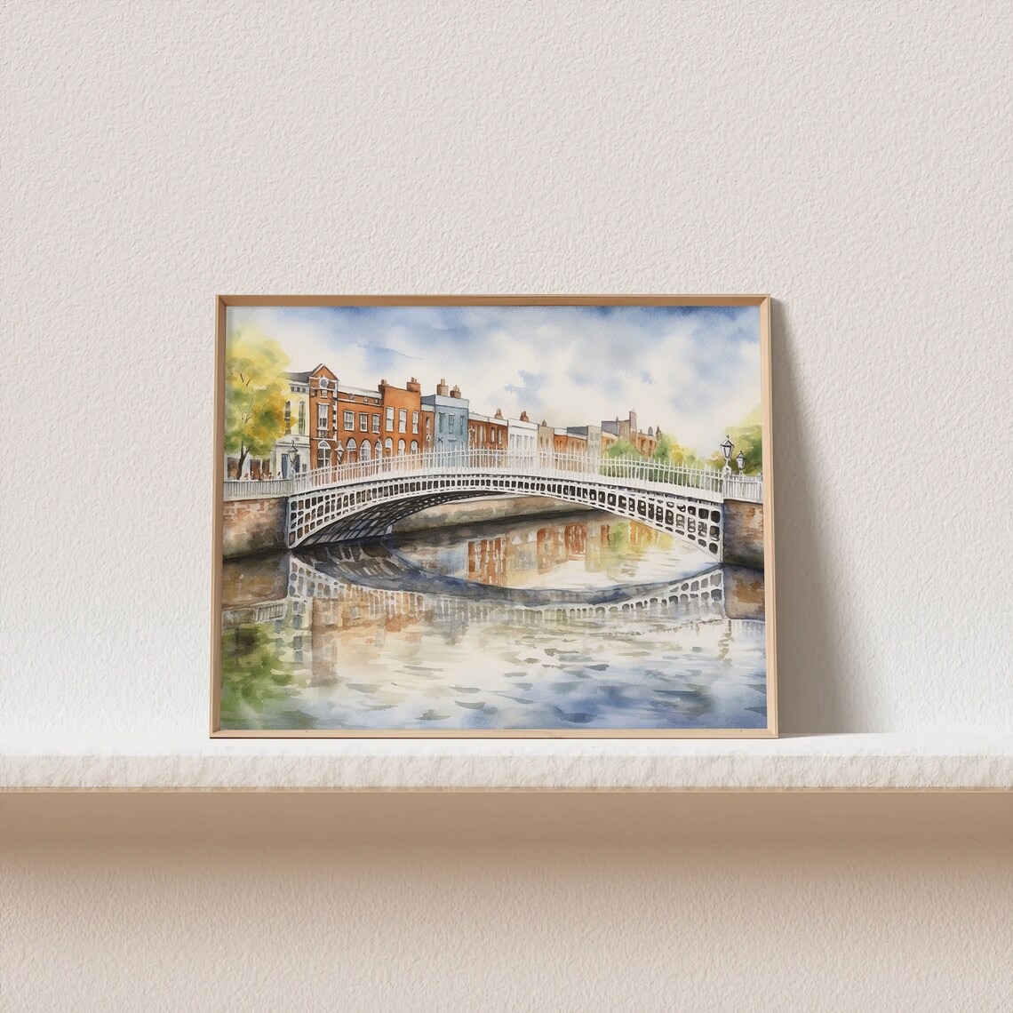Hapenny Bridge Watercolor Art Print, Dublin Cityscape - Image 2