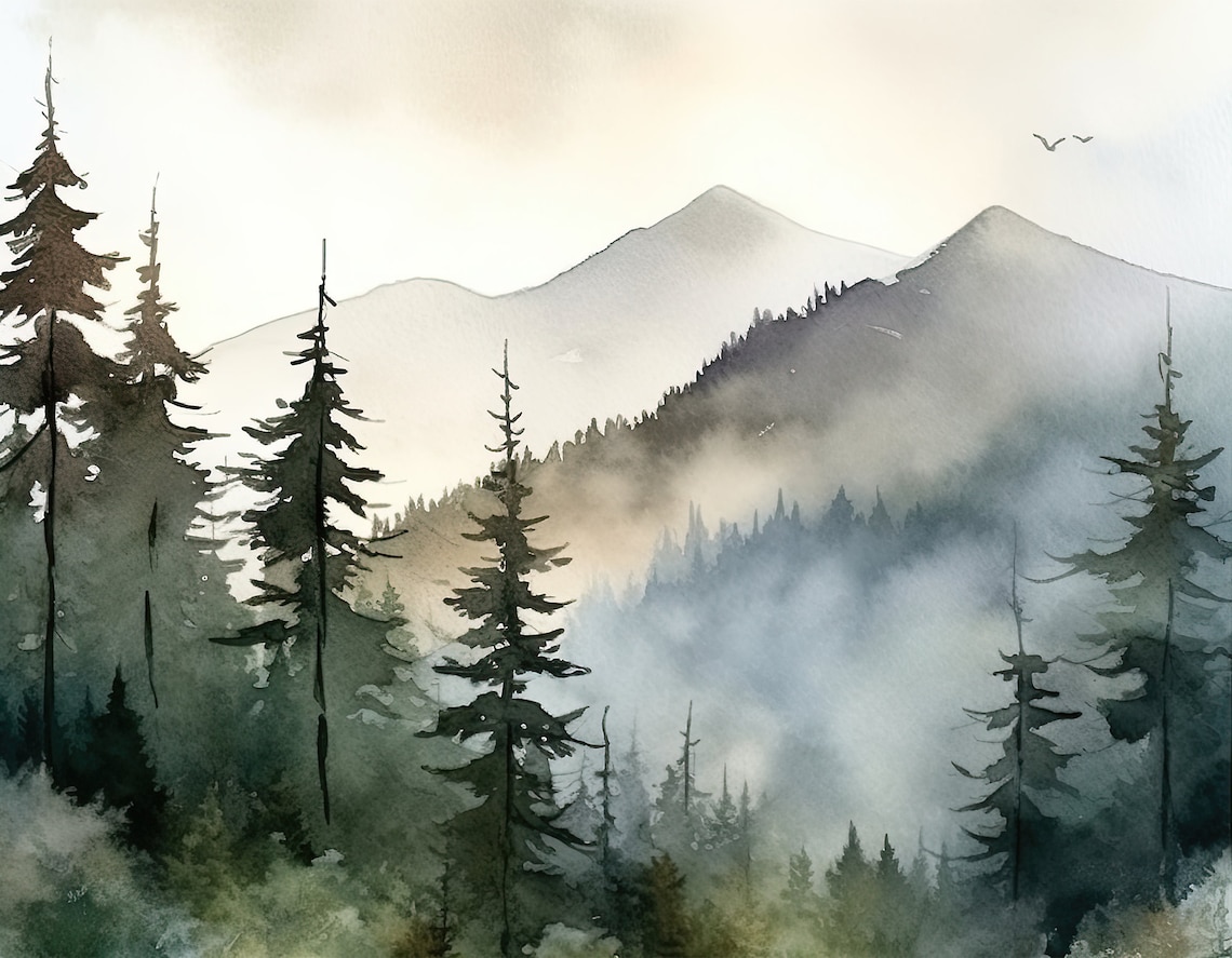 Appalachian Mountains Misty Pine Trees Art Print
