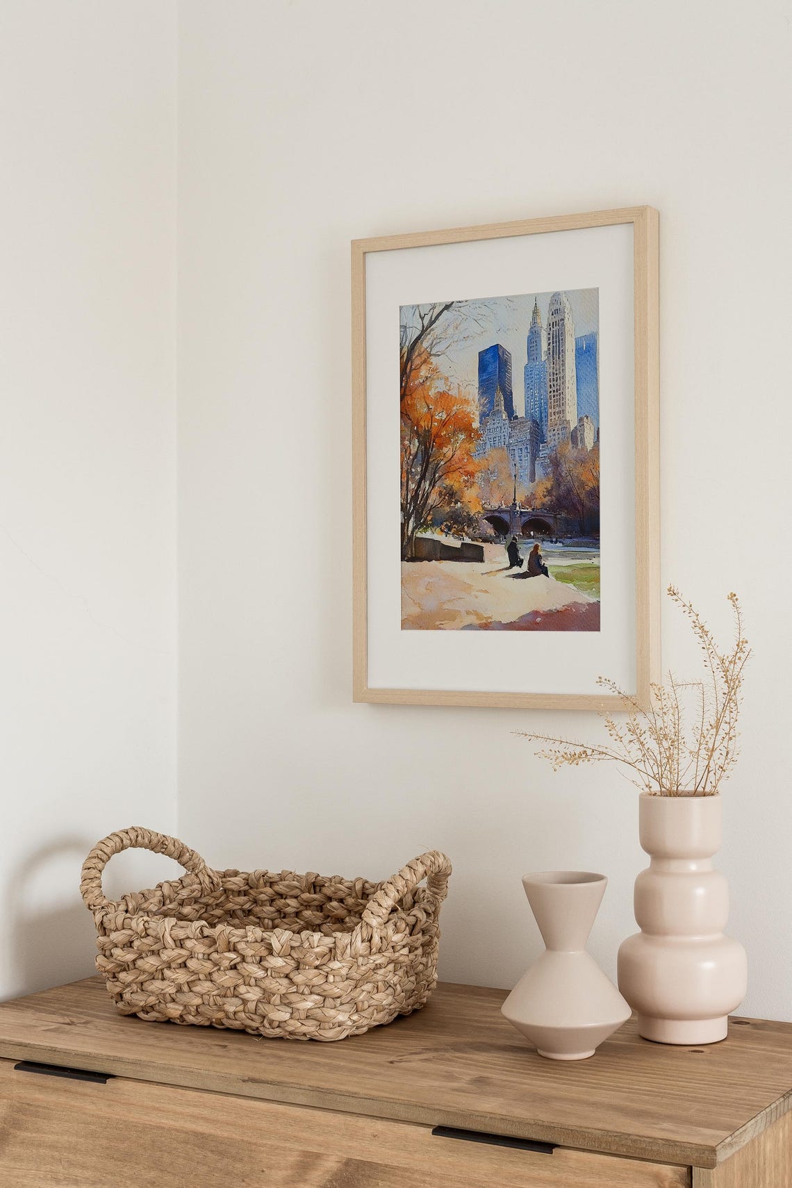 Central Park in Autumn with the Manhattan Skyline Watercolor Poster - Image 3