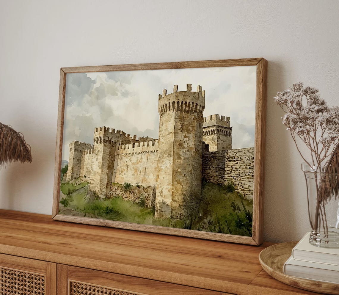 Payas Castle Painting Turkey Landscape Watercolor Art Print Castle Tower Wall Art Castle Wall Artwork - Image 4