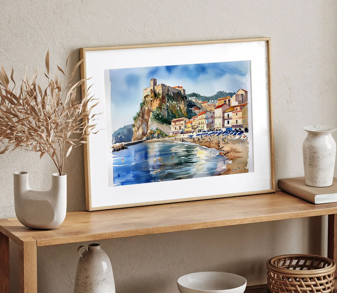 Scilla Beach Watercolor Art Print, Calabria - Image 5