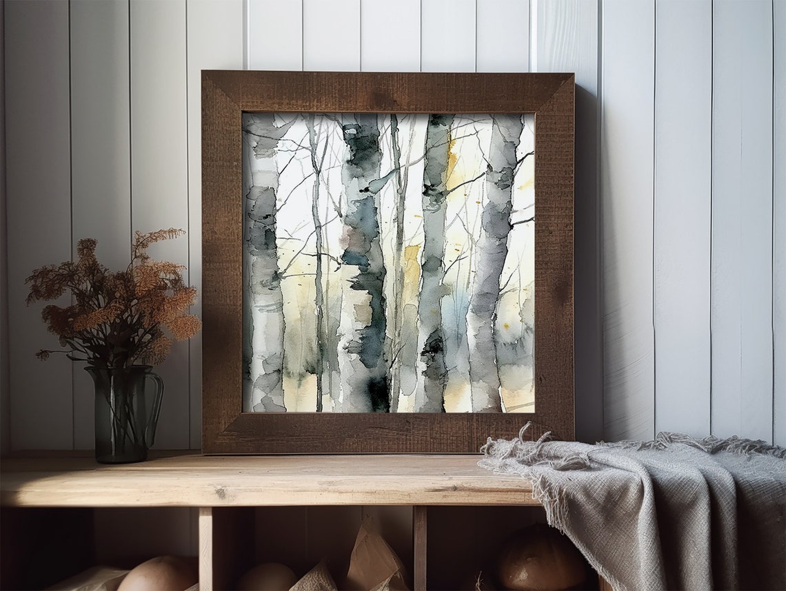 Birch Forest White Trunks Watercolor Woodland Neutral Poster - Image 2
