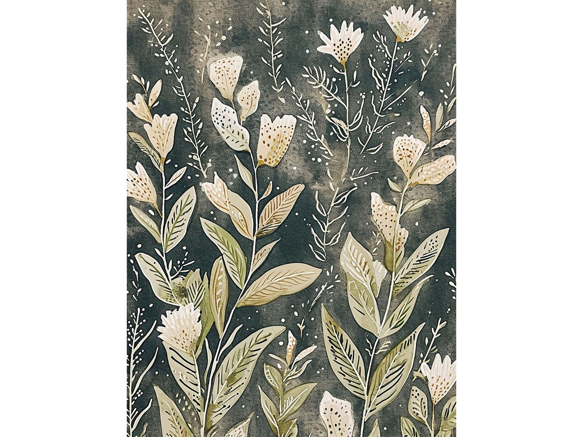 Elegant White Botanical Blooms on Moody Dark Background Wall Art