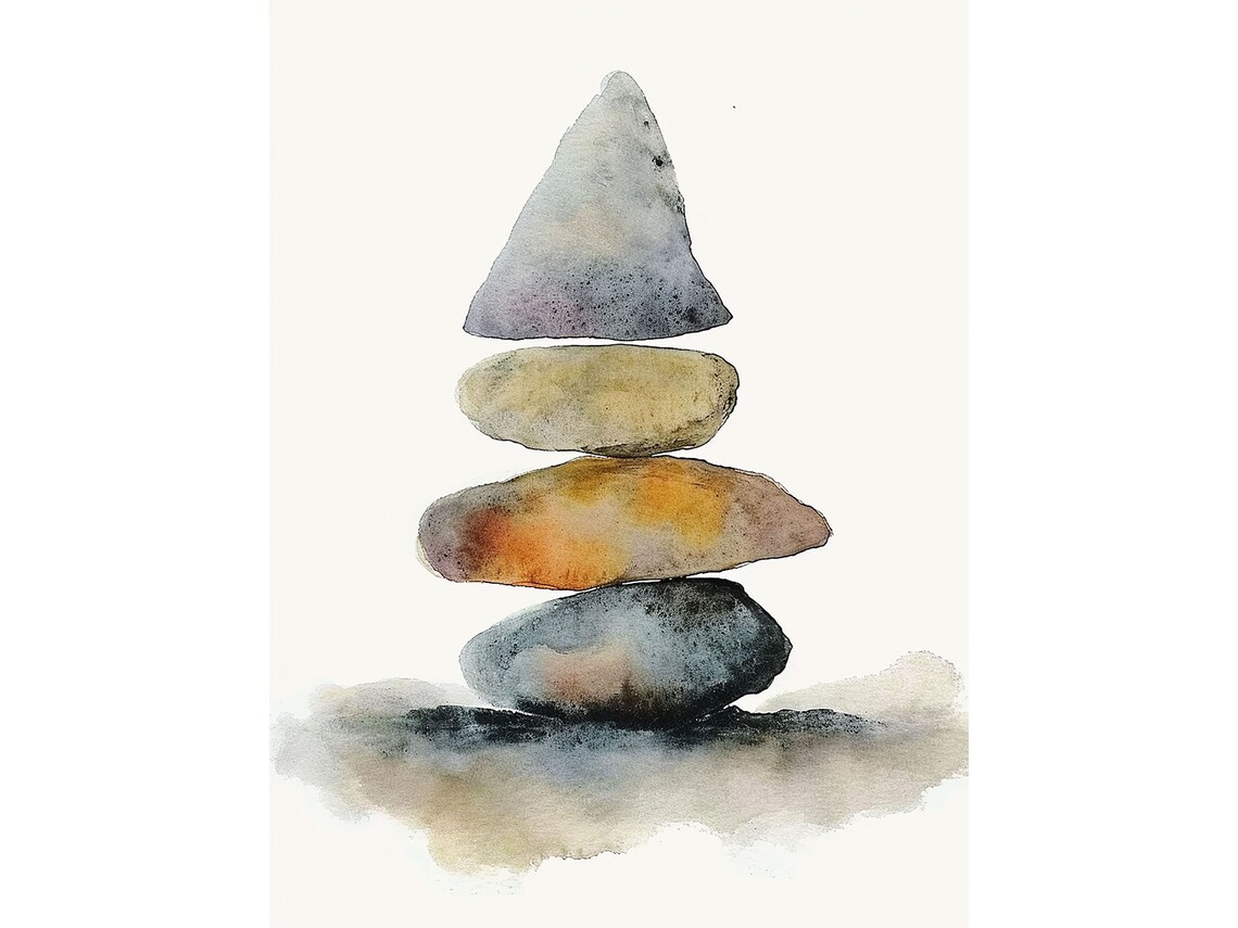 Balancing Stones Watercolor Art Print, Zen Wall Art