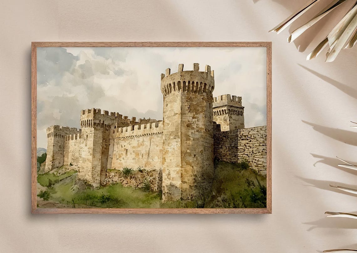 Payas Castle Painting Turkey Landscape Watercolor Art Print Castle Tower Wall Art Castle Wall Artwork - Image 3