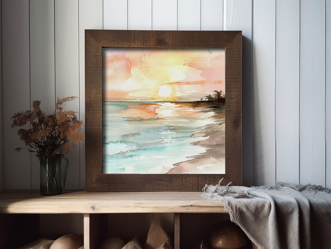 Beach Sunrise Watercolor Seascape Art Print - Image 2