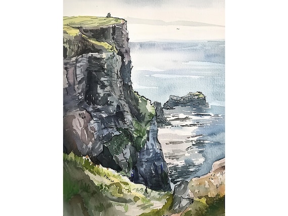 Cliffs of Moher Ireland Sea Cliffs Watercolor Coastal Poster