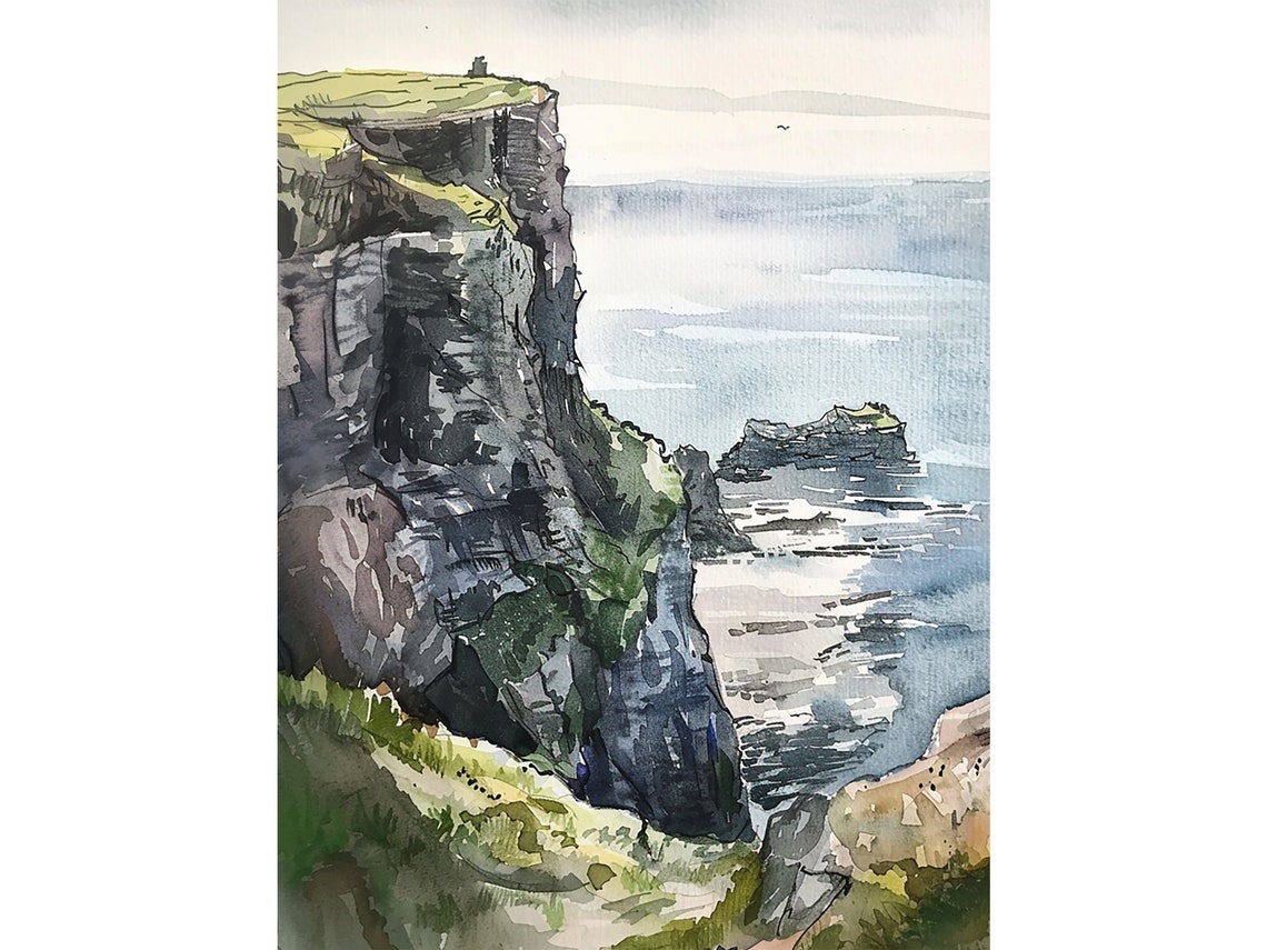 Cliffs of Moher Ireland Sea Cliffs Watercolor Coastal Poster