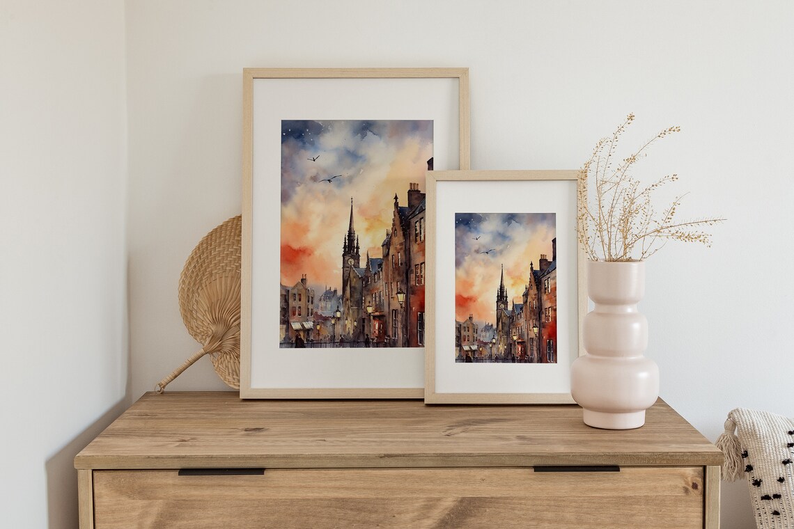 Edinburgh Watercolor Art Print, Scottish Cityscape - Image 3