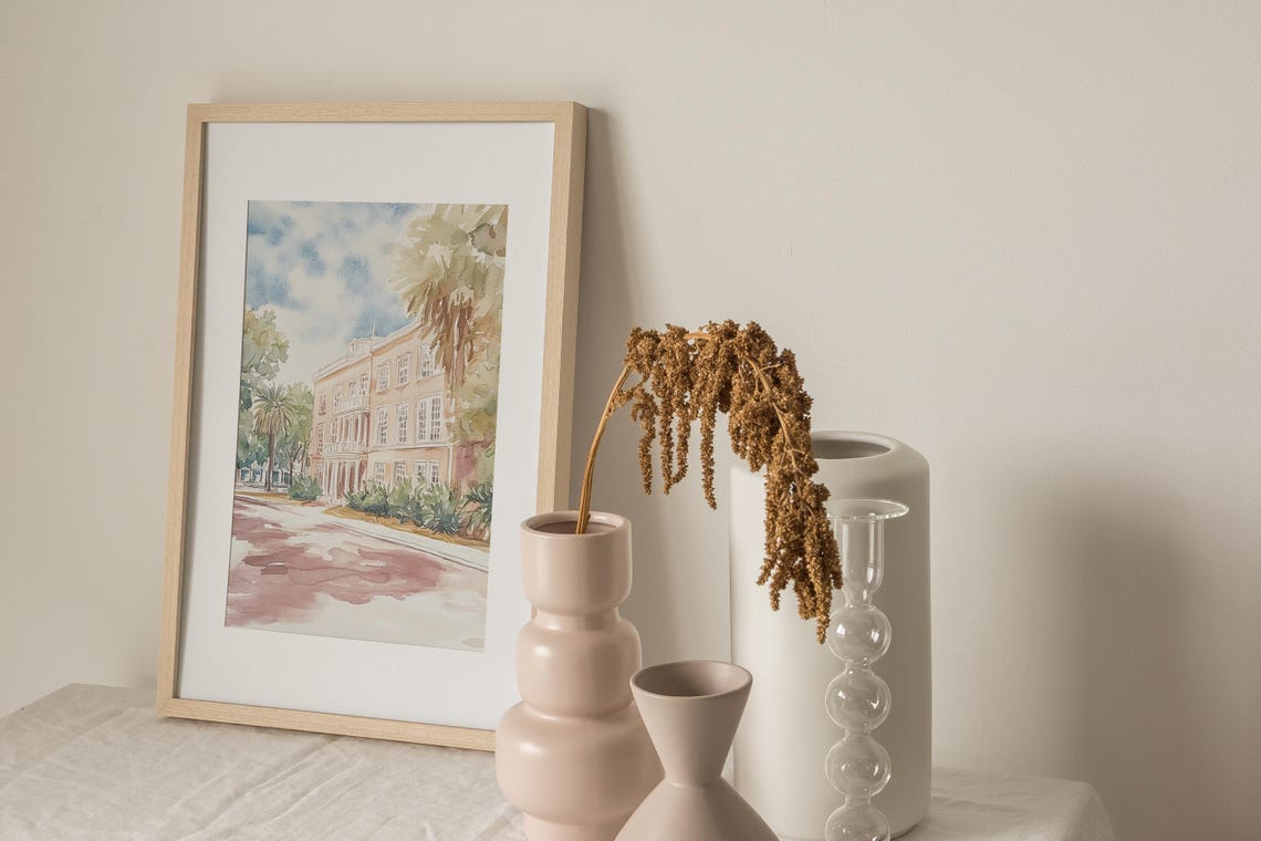 Stately Southern Mansion Framed by Tall Palm Trees Watercolor Poster - Image 3