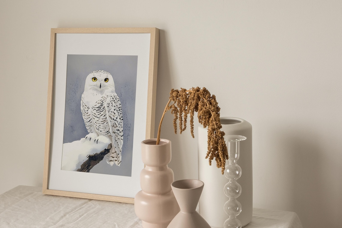 Snowy Owl Watercolor Art Print, Farmhouse Decor - Image 2