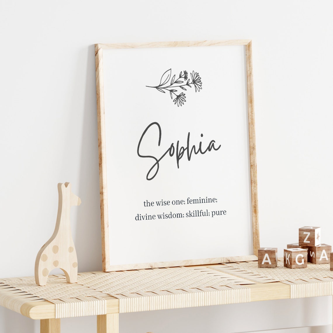 Sophia Name Meaning Wise One Minimalist Botanical Nursery Poster