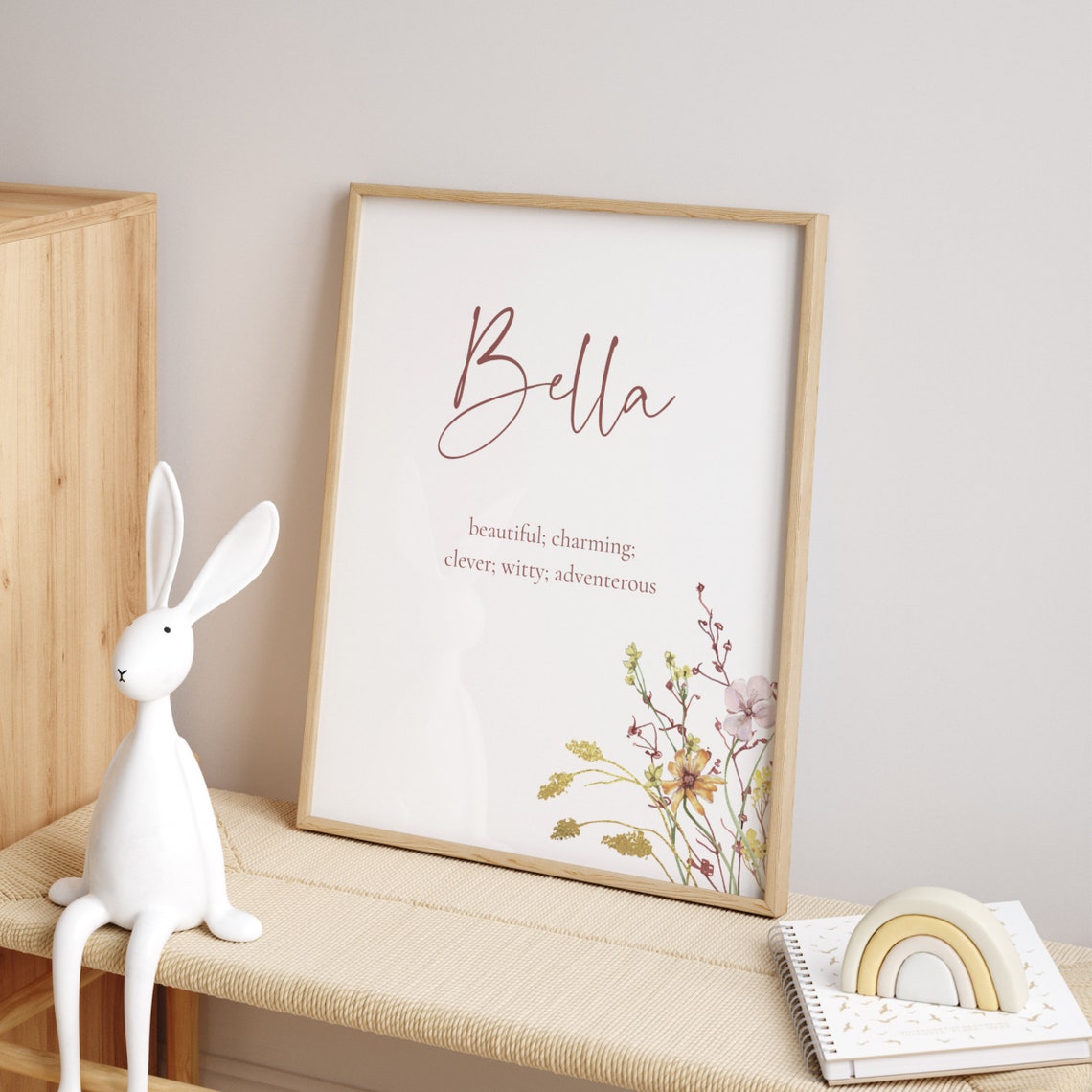 Bella Name Meaning Beautiful Charming Floral Nursery Art Poster