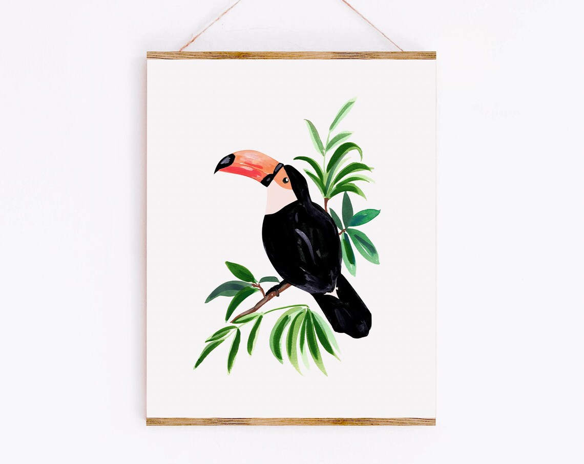 Toucan Art Print, Tropical Bird Botanical Drawing